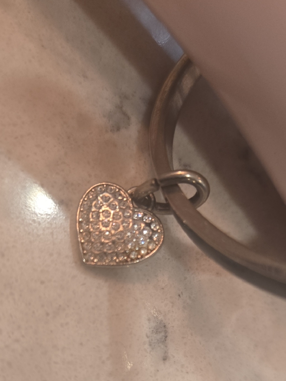Coach Black Pavé Crystal Heart Charm Bangle Bracelet Silver Tone Stackable Style